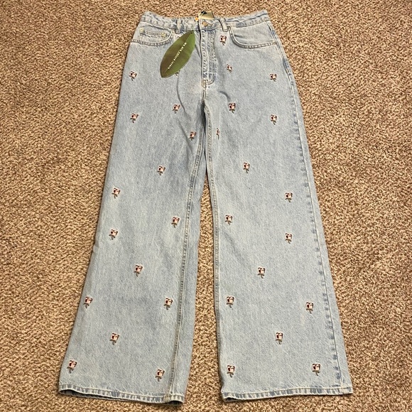 FARM Rio Light Blue Rose Embroidery Denim Flare Jeans. F34 3155721. Size 27 - Picture 3 of 16